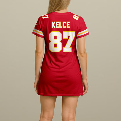 Custom Women's Kansas City Chiefs Red Short Sleeve Dress