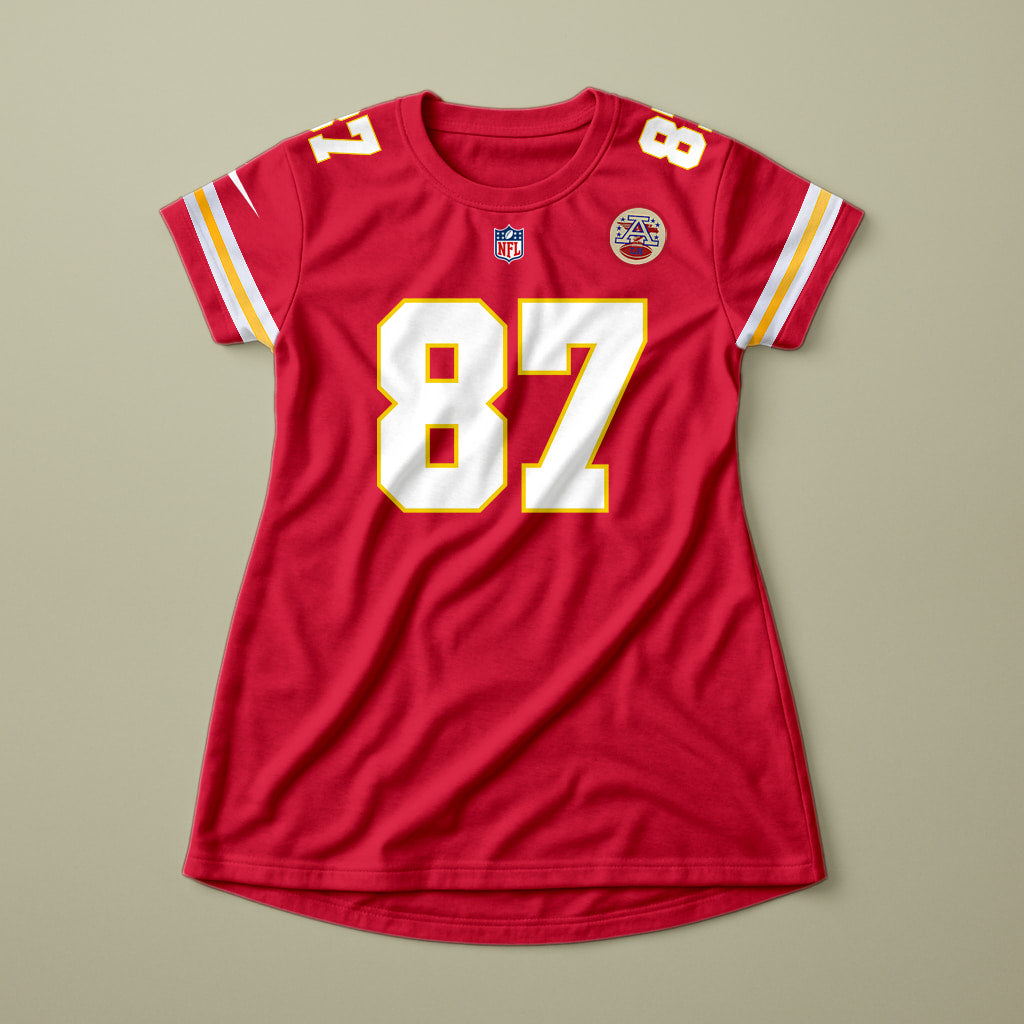 Custom Women's Kansas City Chiefs Red Short Sleeve Dress