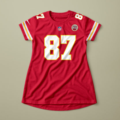 Custom Women's Kansas City Chiefs Red Short Sleeve Dress