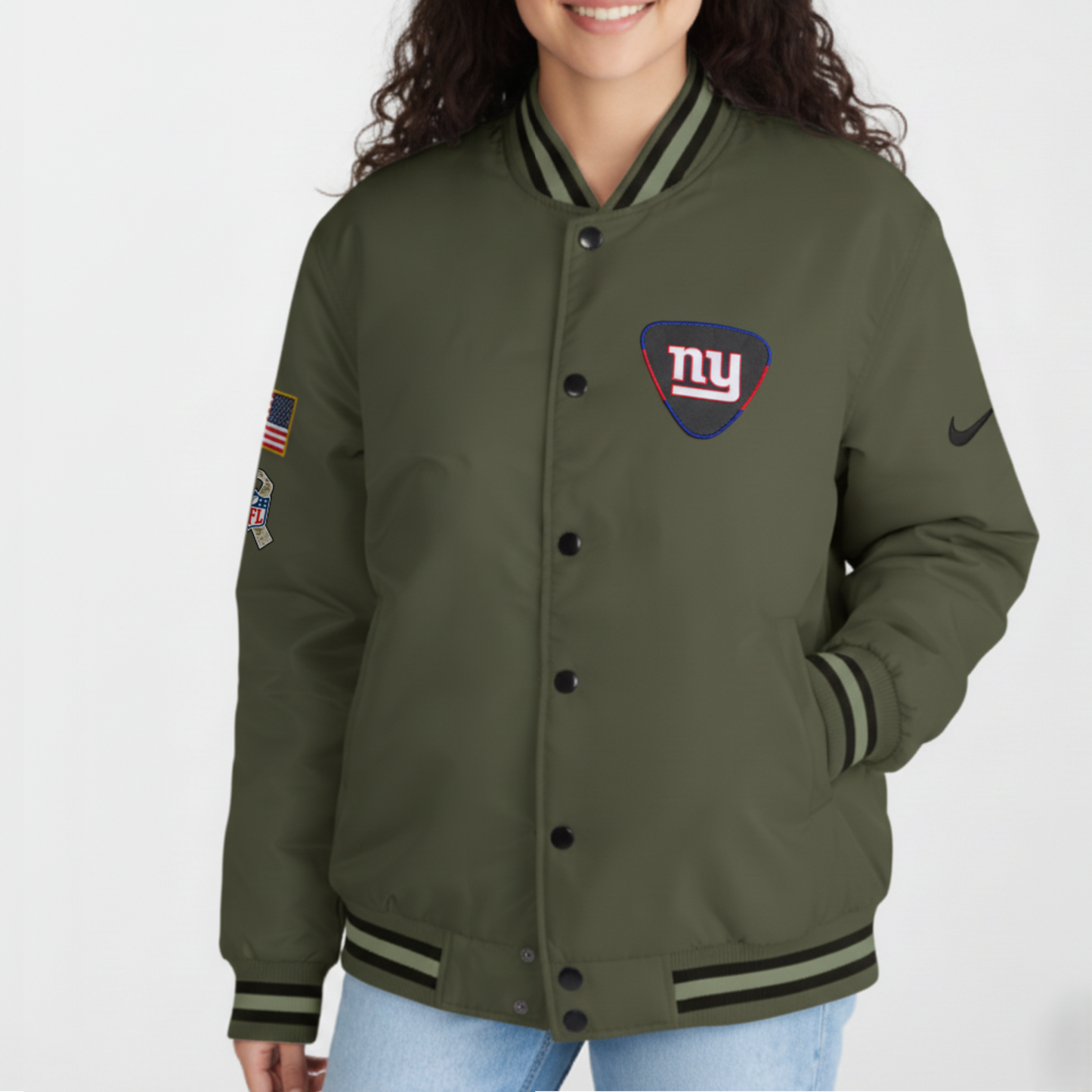New York Giants Nike Women's 2025 Salute to Service Varsity Jacket