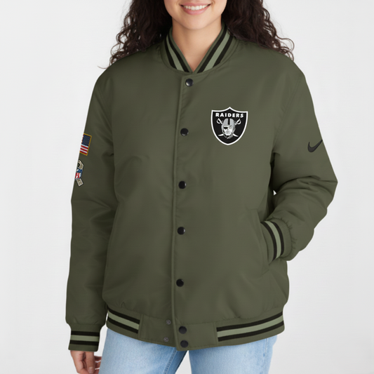 Las Vegas Raiders Nike Women's 2025 Salute to Service Varsity Jacket