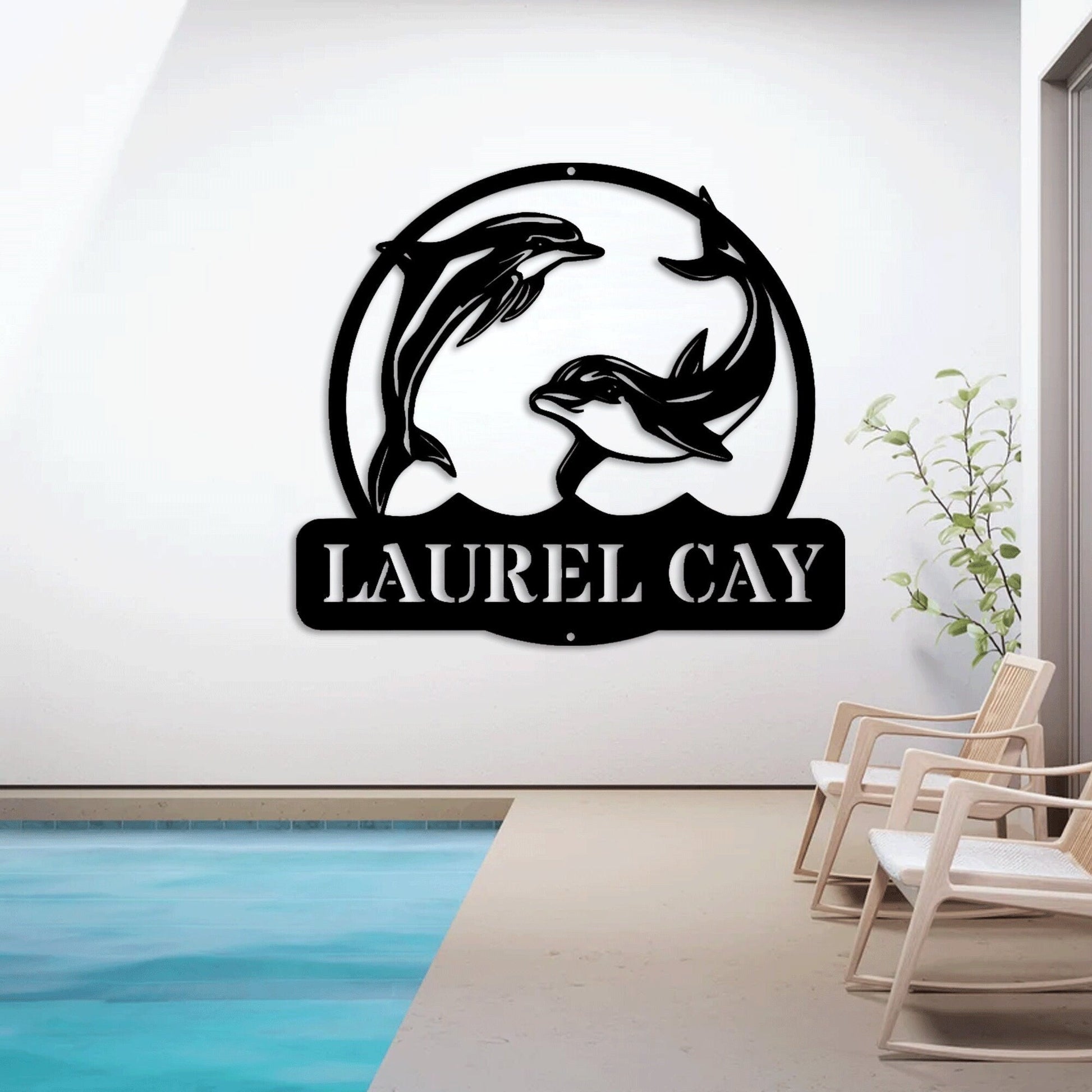 Personalized Metal Dolphin Metal Sign With LED, Custom Metal Wall Art LED Monogram-Family Name Sign-Lake House Sign-Beach Home Decor.1