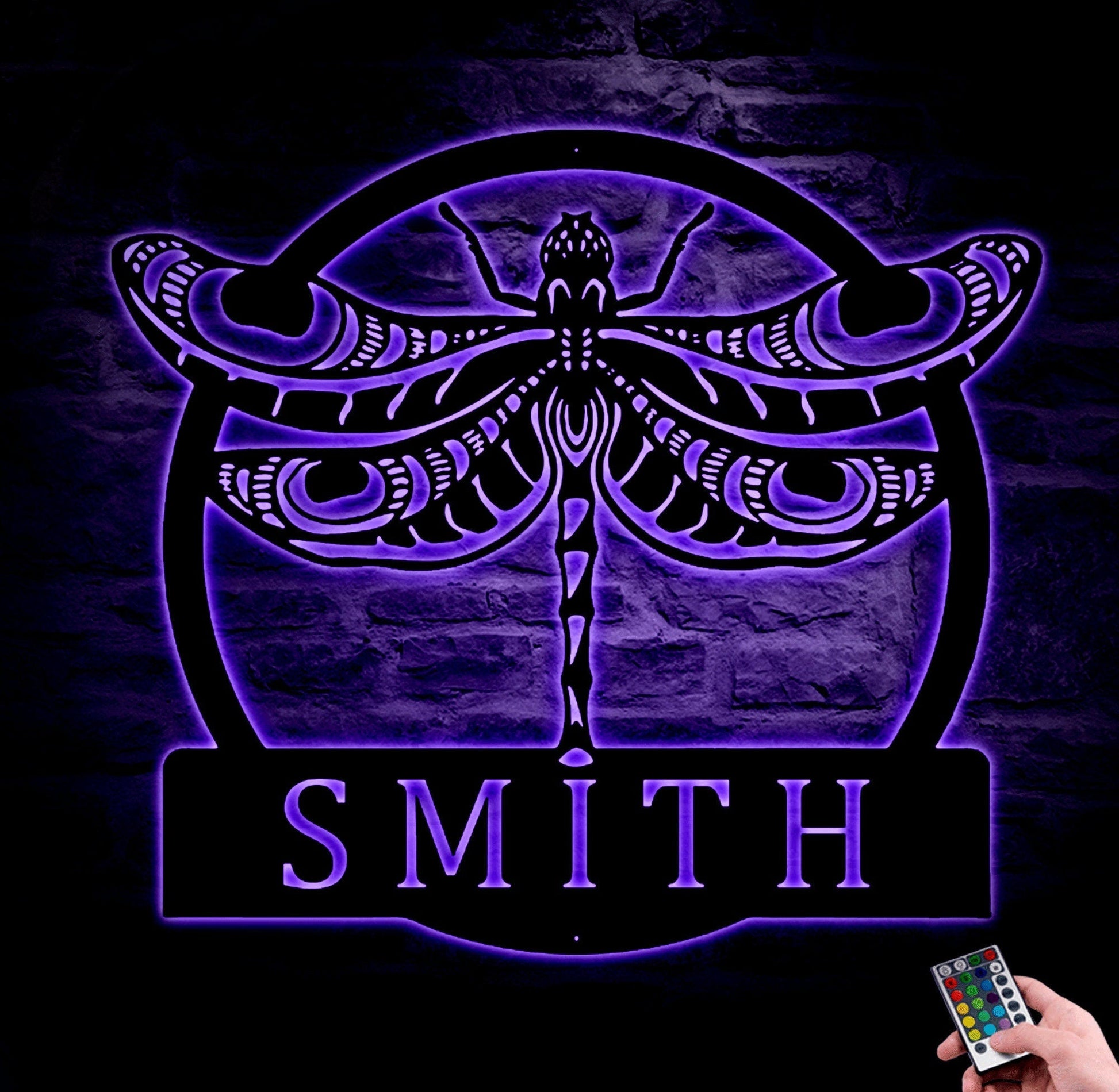 Dragonfly Monogram Metal Sign With Led Lights, Personalized Dragonfly Metal Sign, Dragonfly Decor, Dragonfly Wall Art, Housewarming Gift.