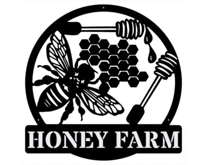Honey Farm Sign Metal Wall Art, Laser Cut Metal Sign, Outdoor Metal Yard Art, Metal Sign For Farmhouse Decor, Honey Bee Metal Wall Sculpture
