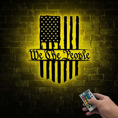 We The People American Flag Metal Sign with Led Light, Gadsden Flag 2nd Amendment Decor, 4th of July Gift Wall Art, Patriotic Home Decor