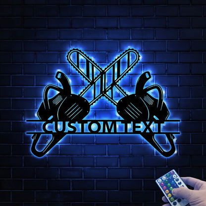 Personalized Logging Chainsaws Metal Wall Art With Led Lights, Logging Chainsaw Monogram Sign, Custom Logger Name Sign, Man Cave Decoration