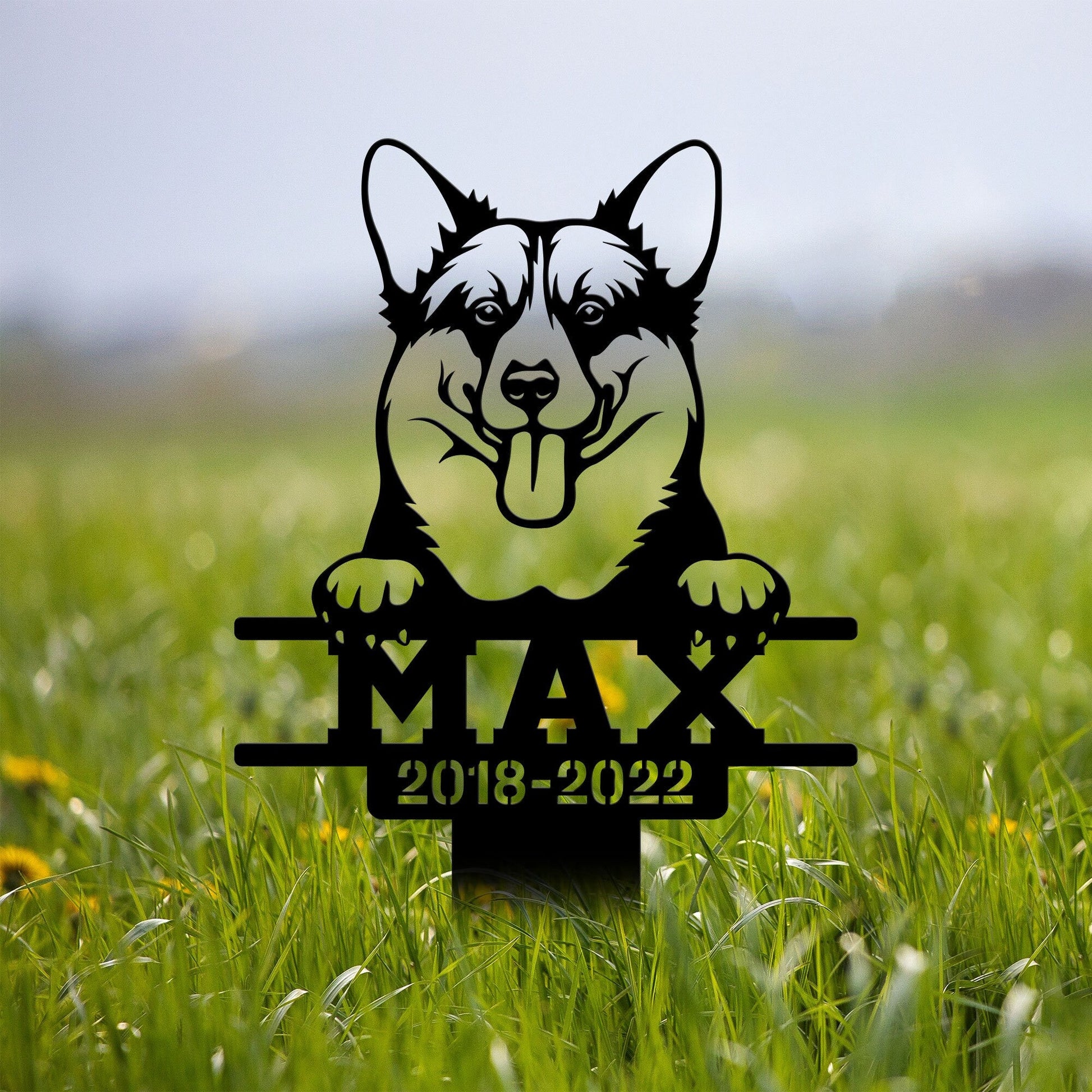 Pembroke Welsh Corgi Metal Stake with Solar Led Light, Pet Loss Gift Corgi Garden Stake Outdoor Sign, Dog Metal Yard Art, Dog Memorial Stake