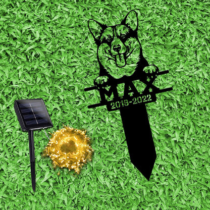 Pembroke Welsh Corgi Metal Stake with Solar Led Light, Pet Loss Gift Corgi Garden Stake Outdoor Sign, Dog Metal Yard Art, Dog Memorial Stake