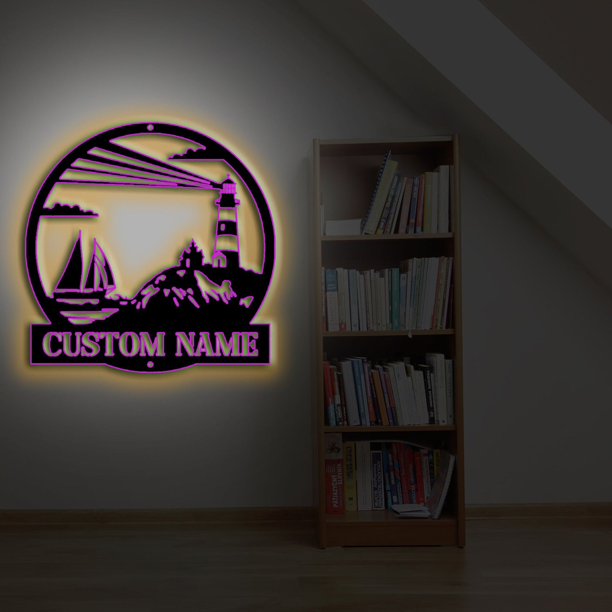 Custom Lighthouse Metal Wall Sign-Personalized Lighthouse Metal Art-Lighthouse Metal Wall Decor-Lighthouse Led Decor-Lighthouse Name Signs