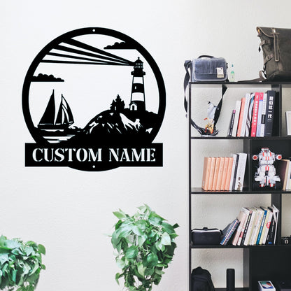 Custom Lighthouse Metal Wall Sign-Personalized Lighthouse Metal Art-Lighthouse Metal Wall Decor-Lighthouse Led Decor-Lighthouse Name Signs