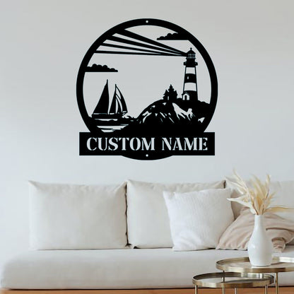Custom Lighthouse Metal Wall Sign-Personalized Lighthouse Metal Art-Lighthouse Metal Wall Decor-Lighthouse Led Decor-Lighthouse Name Signs