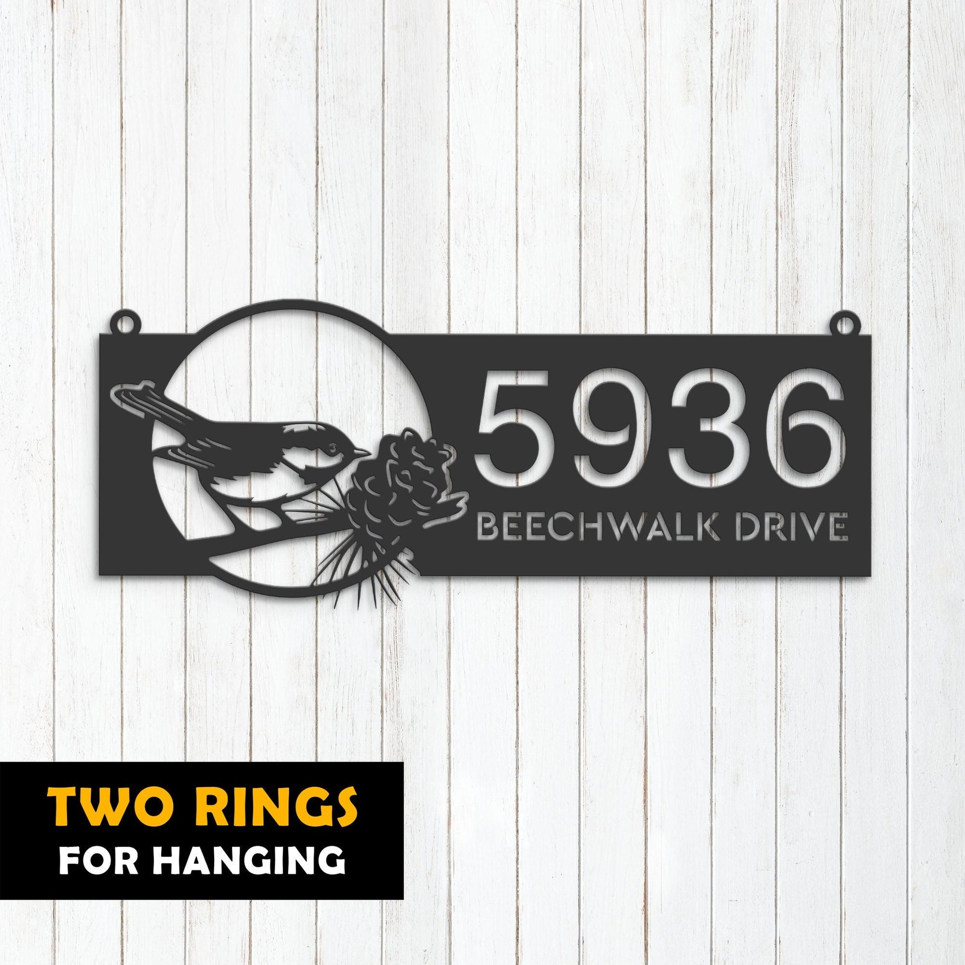 Personalized Bird with pinecone Metal Address Sign House number | Hanging Address Plaque | Yard Sign, Outdoor Sign | Garden Stake