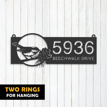 Personalized Bird with pinecone Metal Address Sign House number | Hanging Address Plaque | Yard Sign, Outdoor Sign | Garden Stake