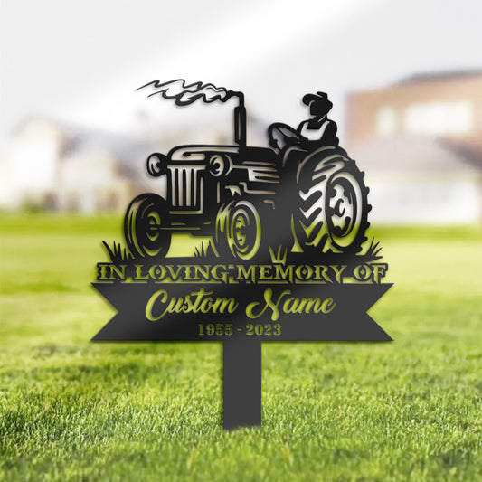 Personalized Farmer on tractor Memorial Stake, Metal Stake, Sympathy Sign, Grave Marker, Remembrance Stake