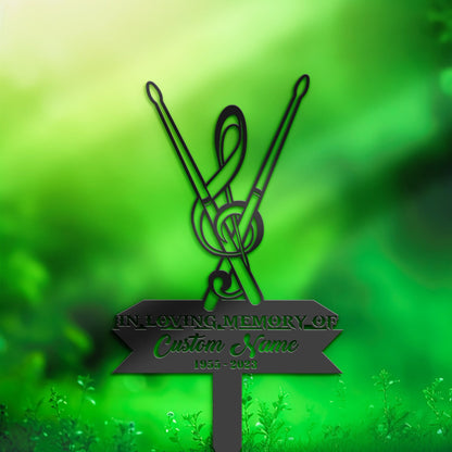 Personalized Drum sticks and music note Memorial Stake, Metal Stake, Sympathy Sign, Grave Marker, Remembrance Stake