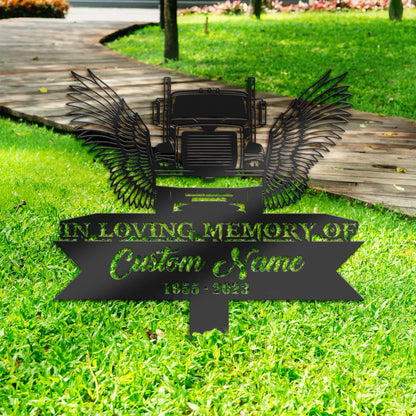 Personalized Semi truck trucker truck driver angel wings Memorial Stake, Metal Stake, Sympathy Sign, Grave Marker, Remembrance Stake