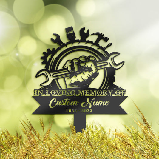 Personalized Mechanic engineer tools Memorial Stake, Metal Stake, Sympathy Sign, Grave Marker, Remembrance Stake