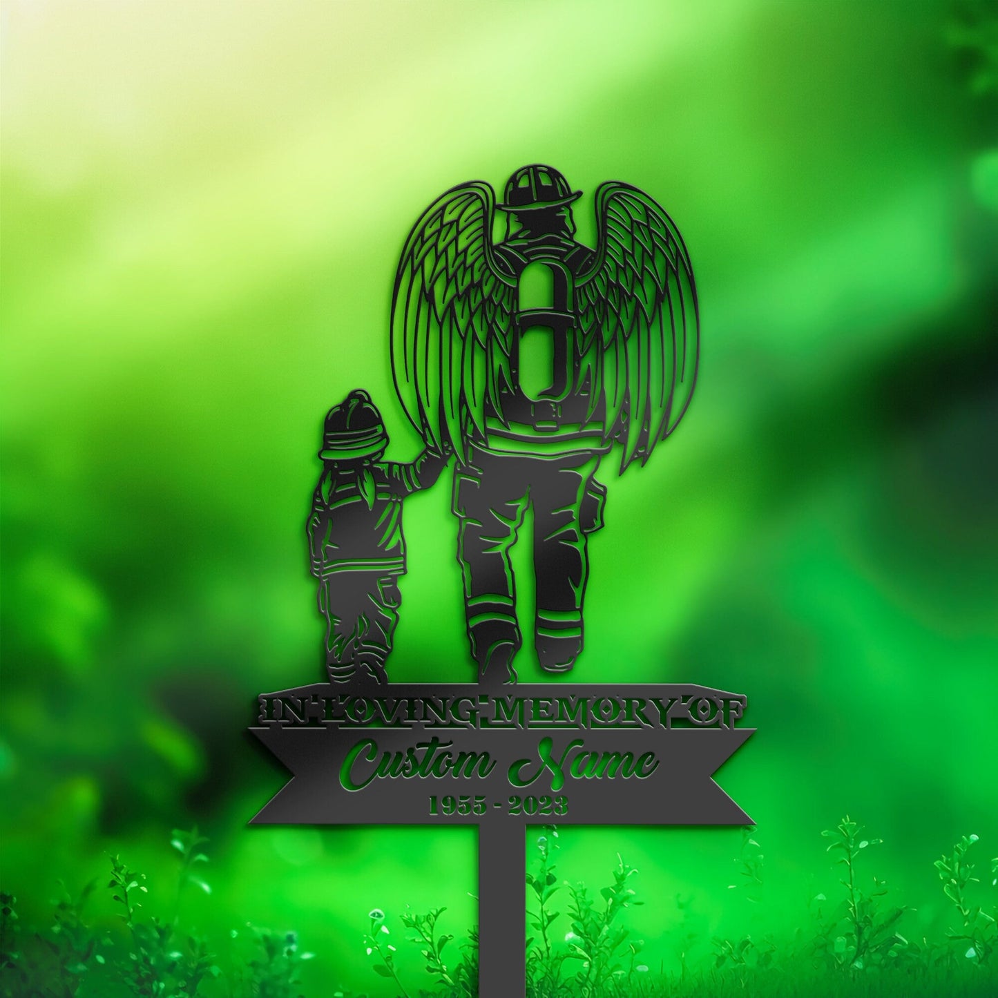 Personalized Angel fire fighter father and daughter Memorial Stake, Metal Stake, Sympathy Sign, Grave Marker, Remembrance Stake