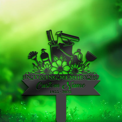 Personalized Floral cleaning tools maid Memorial Stake, Metal Stake, Sympathy Sign, Grave Marker, Remembrance Stake