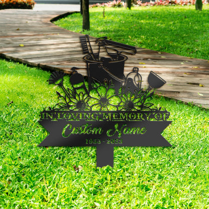 Personalized Floral cleaning tools maid Memorial Stake, Metal Stake, Sympathy Sign, Grave Marker, Remembrance Stake