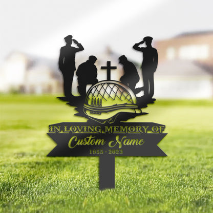 Personalized Veteran US army Memorial Stake, Metal Stake, Sympathy Sign, Grave Marker, Remembrance Stake