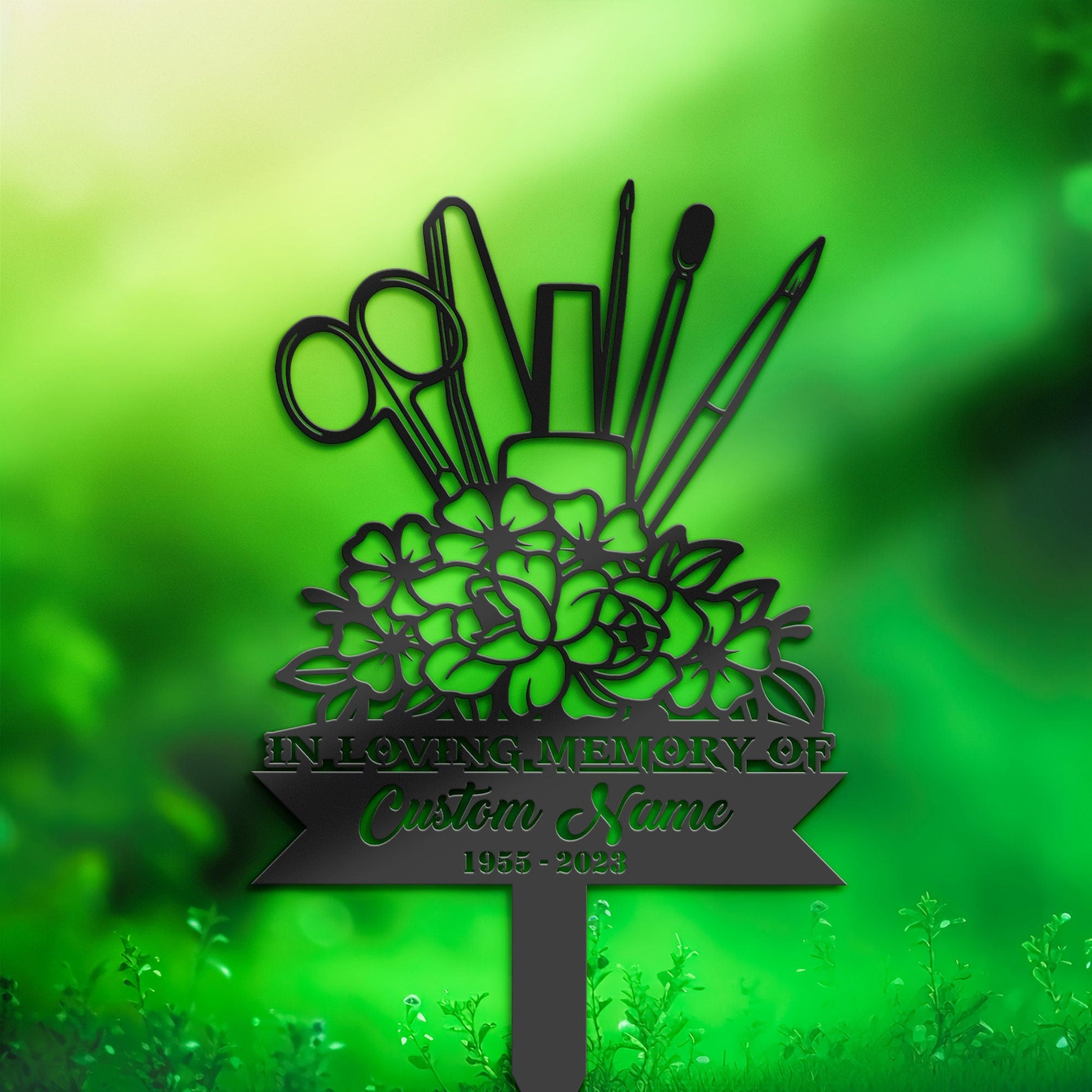 Personalized Nail Technician Memorial Stake, Metal Stake, Sympathy Sign, Grave Marker, Remembrance Stake