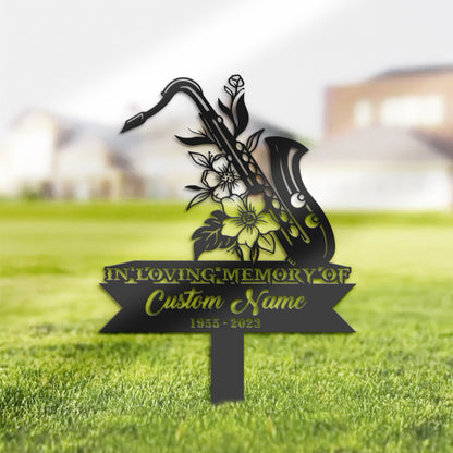 Personalized Floral Saxophone Jazz player Memorial Stake, Metal Stake, Sympathy Sign, Grave Marker, Remembrance Stake