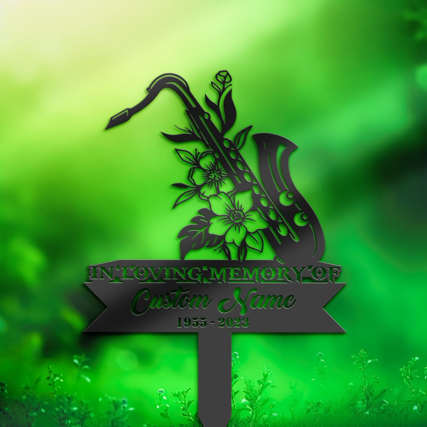 Personalized Floral Saxophone Jazz player Memorial Stake, Metal Stake, Sympathy Sign, Grave Marker, Remembrance Stake
