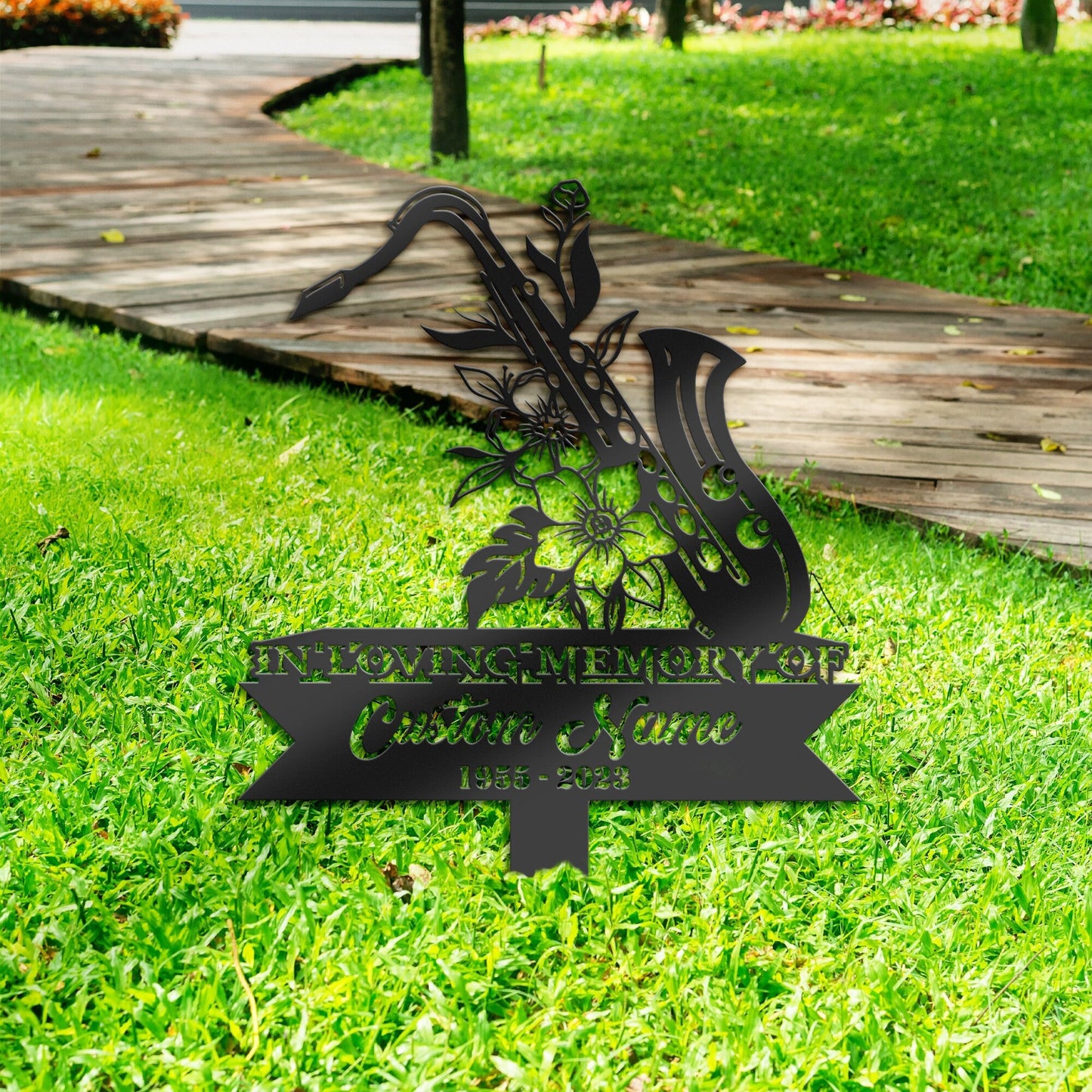Personalized Floral Saxophone Jazz player Memorial Stake, Metal Stake, Sympathy Sign, Grave Marker, Remembrance Stake