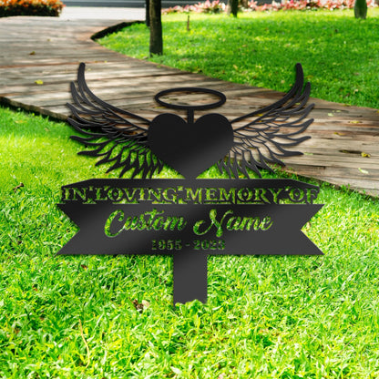 Personalized Heart angel wings Memorial Stake, Metal Stake, Sympathy Sign, Grave Marker, Remembrance Stake