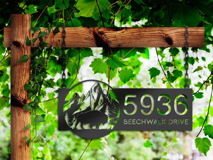 Personalized Bison buffalo on mountain Metal Address Sign | Hanging Address Plaque | Yard Sign, Outdoor Sign | Garden Stake