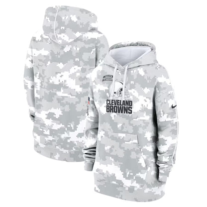 Cleveland Browns Nike Women's Salute To Service Club Fleece Oversized Pullover Hoodie - Arctic Camo
