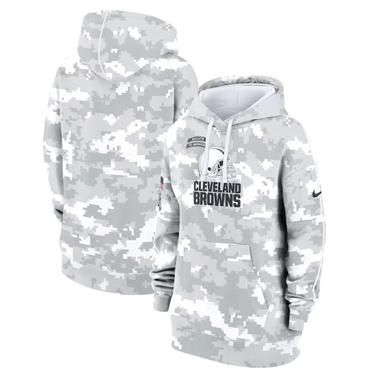 Cleveland Browns Nike Women's Salute To Service Club Fleece Oversized Pullover Hoodie - Arctic Camo