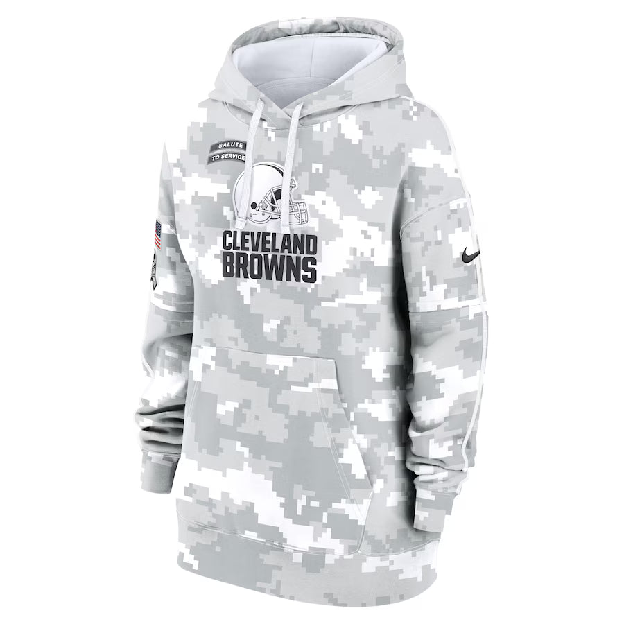 Cleveland Browns Nike Women's Salute To Service Club Fleece Oversized Pullover Hoodie - Arctic Camo