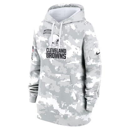Cleveland Browns Nike Women's Salute To Service Club Fleece Oversized Pullover Hoodie - Arctic Camo