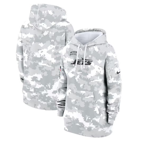 New York Jets Nike Women's Salute To Service Club Fleece Oversized Pullover Hoodie - Arctic Camo