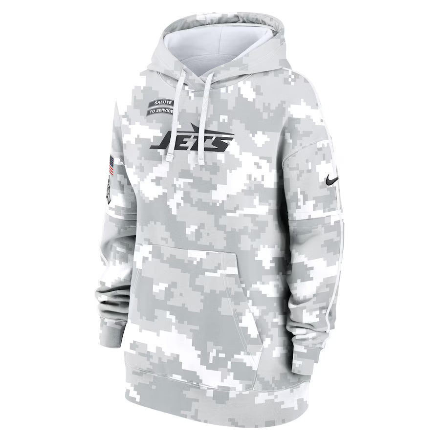 New York Jets Nike Women's Salute To Service Club Fleece Oversized Pullover Hoodie - Arctic Camo