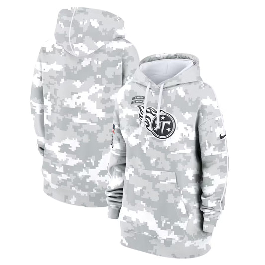 Tennessee Titans Nike Women's Salute To Service Club Fleece Oversized Pullover Hoodie - Arctic Camo